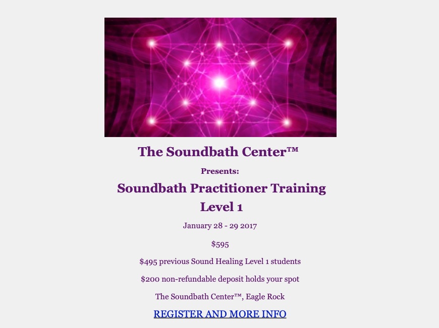first sound bath practitioner training level 1 flyer january 2017