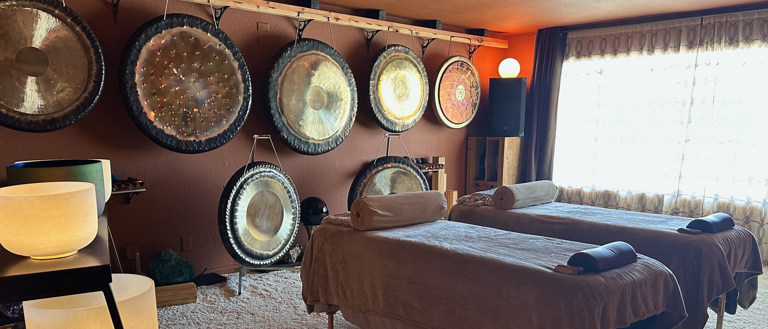 private sound bath setup at the gong room